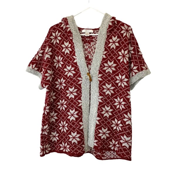 CJ Banks Hooded Sweater Womens Size X Poncho Style Snowflakes Pattern Open Front - Picture 1 of 9